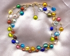 3 Strand Murano Glass, Small Foil Lentil Discs Necklace,